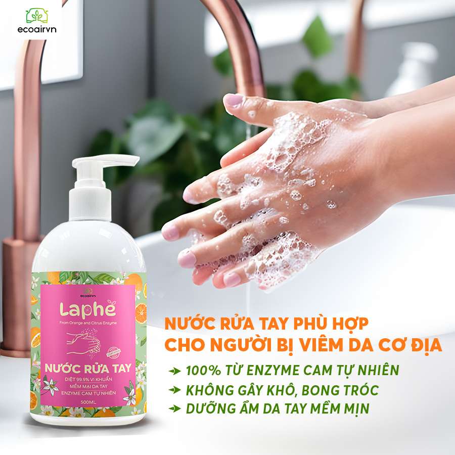 nước rửa tay sinh học, nước rửa tay thiên nhiên, nước rửa tay an toàn, nước rửa tay dành cho da nhạy cảm, nước rửa tay dành cho người bị viêm da cơ địa, nước rửa tay không gây khô da, nước rửa tay dưỡng da, nước rửa tay thiên nhiên enzyme cam laphe