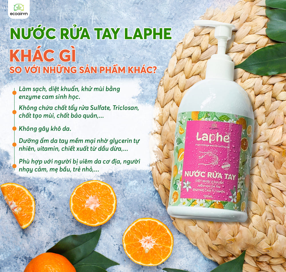 nước rửa tay sinh học, nước rửa tay thiên nhiên, nước rửa tay an toàn, nước rửa tay dành cho da nhạy cảm, nước rửa tay dành cho người bị viêm da cơ địa, nước rửa tay không gây khô da, nước rửa tay dưỡng da, nước rửa tay thiên nhiên enzyme cam laphe