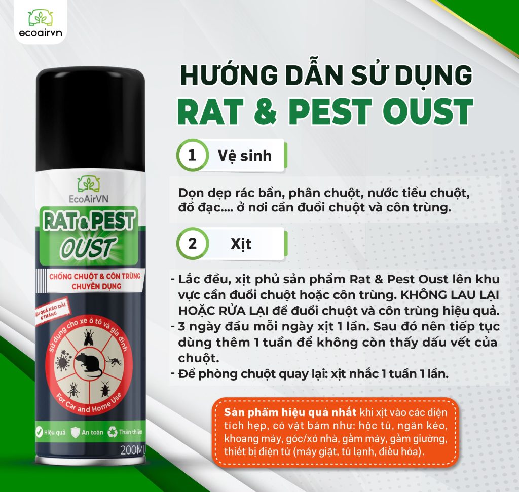 cách sử dụng xịt đuổi chuột Rat & Pest Oust, xịt đuổi chuột, xịt đuổi chuột Rat & Pest Oust