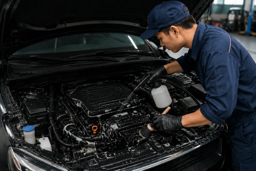 Cách chống chuột cho xe ô tô để ngoài bãi, engine cleaner